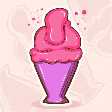 L Nea Colorida Arte Helado De Sabor A Fresa En Vaso Vector Premium