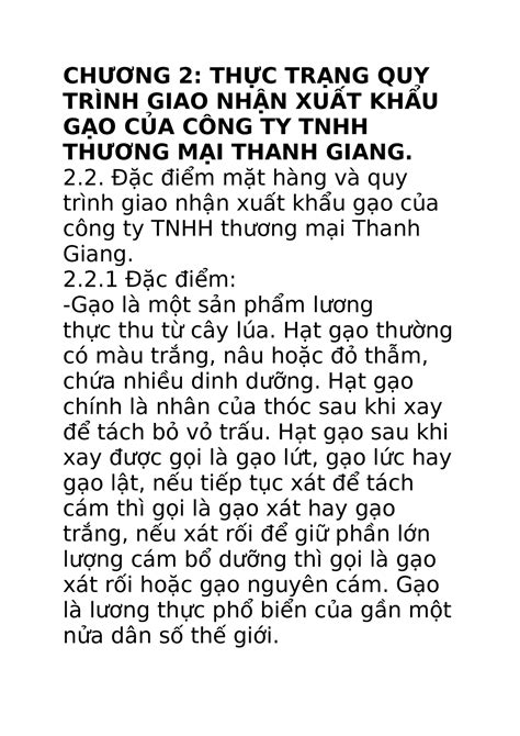 2 Tham Khảo ChƯƠng 2 ThỰc TrẠng Quy TrÌnh Giao NhẬn XuẤt KhẨu GẠo