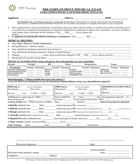 Pre Employment Physical Forms Printable Printable Forms Free Online