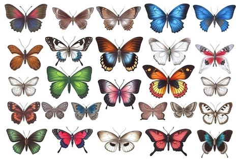 Premium AI Image | Colored butterflies of different types on a white ...