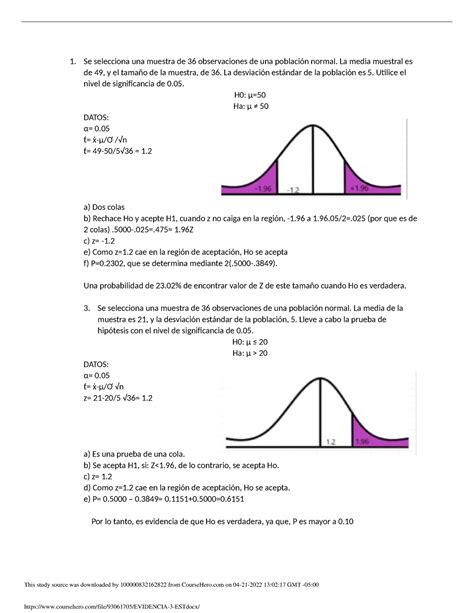 Evidencia 3 EST Tarea Se Selecciona Una Muestra De 36 Observaciones