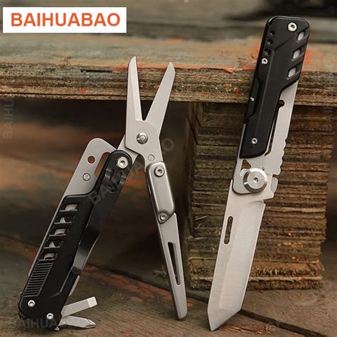 BAIHUABAO Tesoura Multitool Faca Destac Vel Faca Dobr Vel Chave De