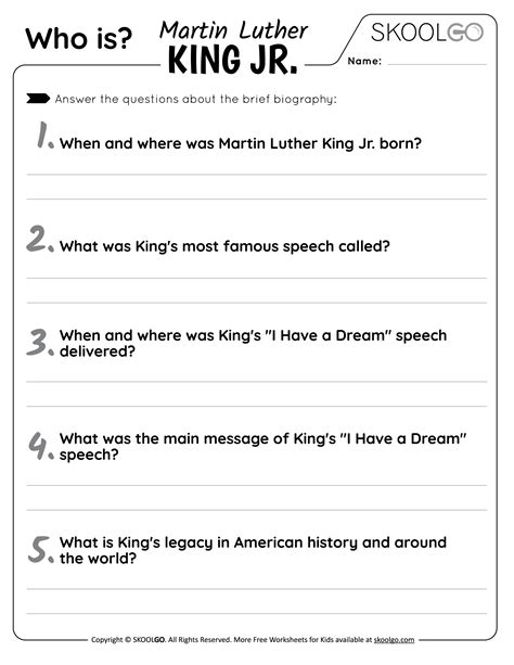 Who Is Martin Luther King Jr Free Worksheet Skoolgo Worksheets Library