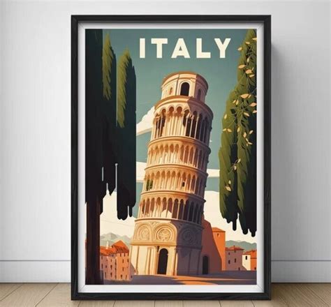 Italy Travel Poster Italy Print Italy Wall Art Leaning Tower Of Pisa