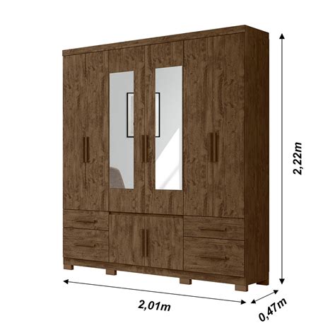 Guarda Roupa Casal 6 Portas Espelho 4 Gavetas Castanho Wood Porto