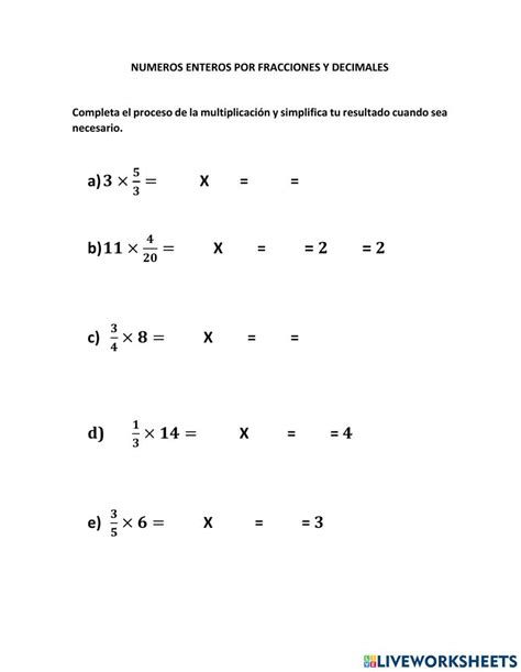 Numeros Enteros Por Decimales Y Fracciones Worksheet Live Worksheets