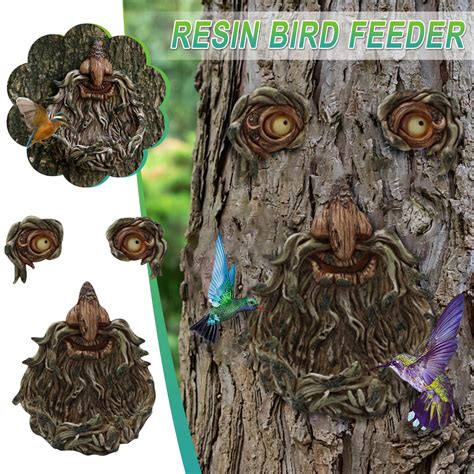 Spooryyo Funny Garden Decoration Old Man Tree Face Bird Feeder With