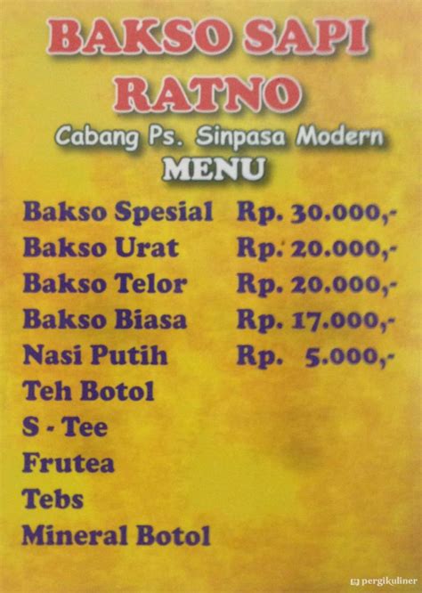 Selalu Diperbarui Menu Bakso Sapi Ratno Gading Serpong Tangerang