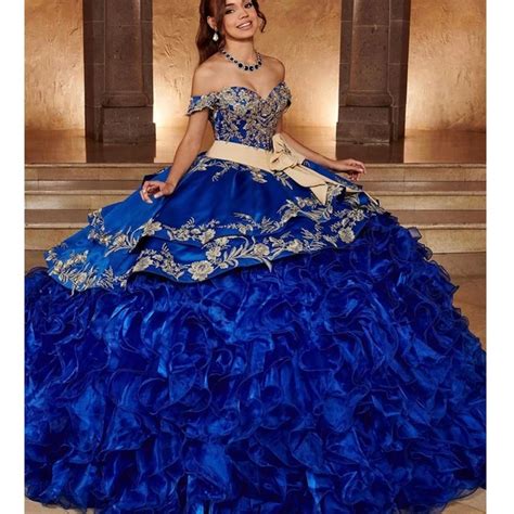 Blue And Gold Charro Quinceanera Dresses Outlet Br