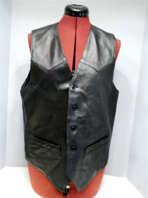 Scully Black Leather Cowboy Vest Size 40 Us By Pearlsvintage