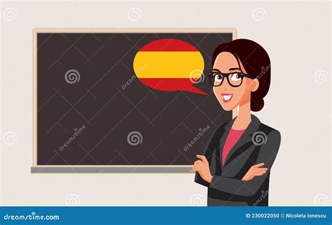 Spanish Teacher Standing In Front Of The Blackboard Vector Illustration