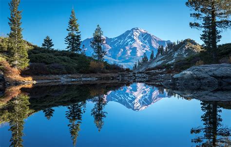 Wallpaper trees, mountains, lake, reflection, CA, California, Heart ...