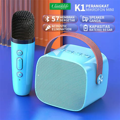 100 Original Mini Karaoke Speaker Bluetooth Bass K1 Microphone Premium