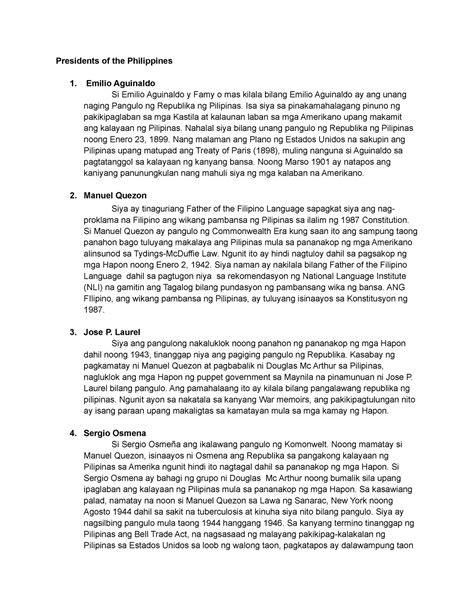 Presidents Of The Philippines Emilio Aguinaldo Si Emilio Aguinaldo