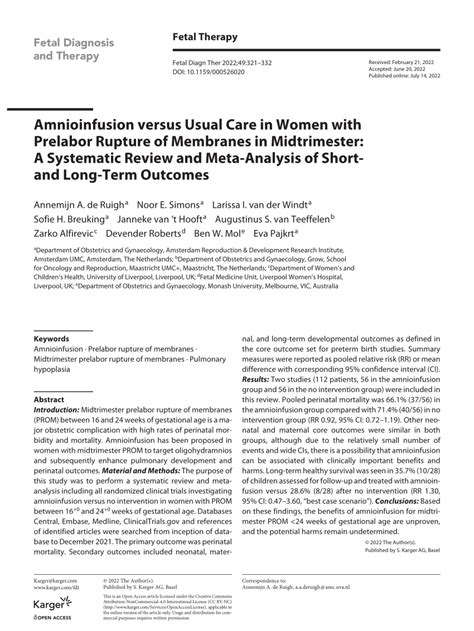 (PDF) Amnioinfusion versus Usual Care in Women with Prelabor Rupture of ...