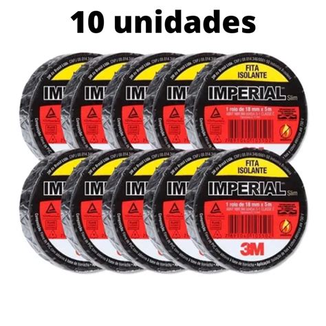 Kit 10 Rolos Fita Isolante 3m Imperial 18mm X 5m Anti Chama Preta