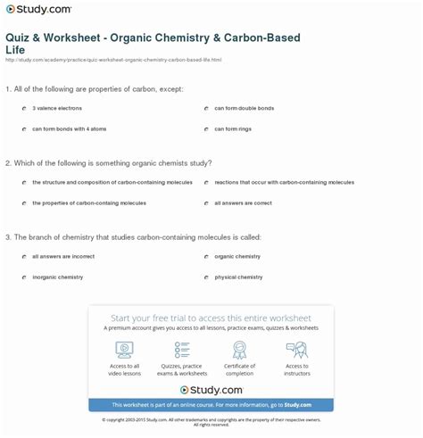 Chemistry Of Life Worksheet Answers