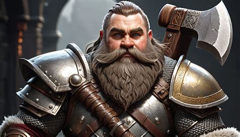 Dwarf Warrior With A Thick Braided Beard Wearing Heavy Plate Armor