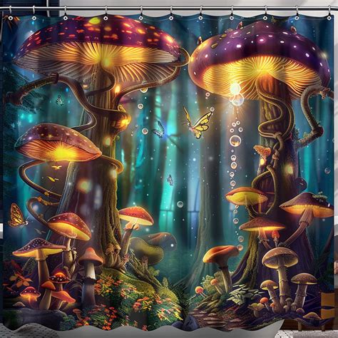 Enchanted Mushroom Grove Shower Curtain Magical Forest Scene With