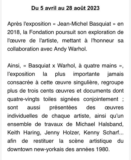 Fondation Louis Vuitton Exposition Basquiat X Warhol Quatre Mains