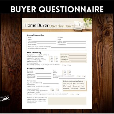 Home Buyer Questionnaire Real Estate Client Questionnaire Etsy