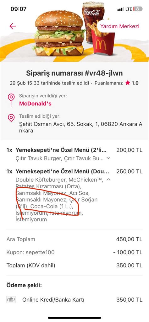 McDonald s Sipariş Karışıklığı Ve Yanlış İçecek Gönderimi Şikayetvar