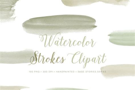 the watercolor strokes clipart is shown in green and gray colors, with ...