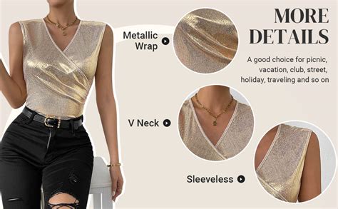 Sweatyrocks Women S Metallic Wrap V Neck Tank Top Sleeveless Ruched