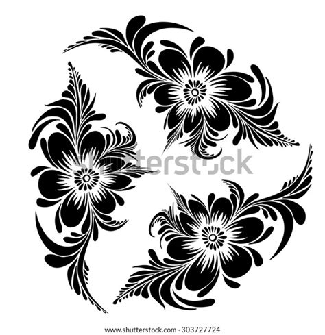 Vector Black White Flowers Stock Vector Royalty Free 303727724