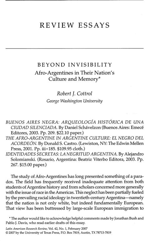 Beyond Invisibility: Afro-Argentines in Their Nation’s Culture and ...