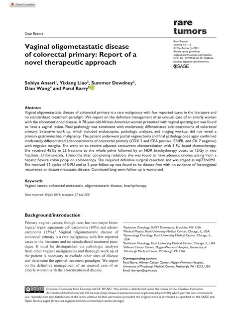 Pdf Vaginal Oligometastatic Disease Of Colorectal Primary Report Of