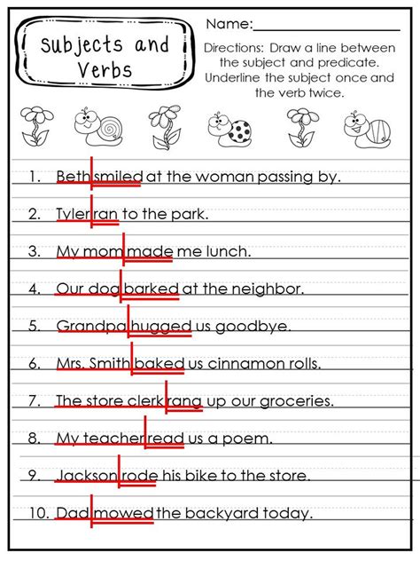 Identifying Subject And Verb Worksheet