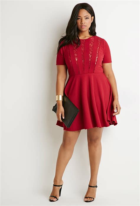 Lyst Forever 21 Lace Trimmed Fit Flare Dress In Red