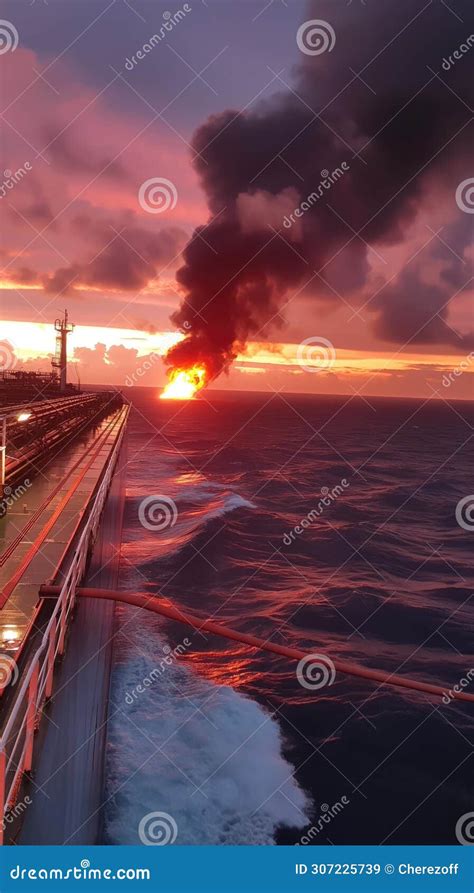 Fire on an Offshore Oil Tanker Stock Image - Image of fire, platform ...