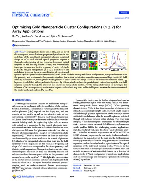 Pdf Optimizing Gold Nanoparticle Cluster Configurations N ≤ 7 For