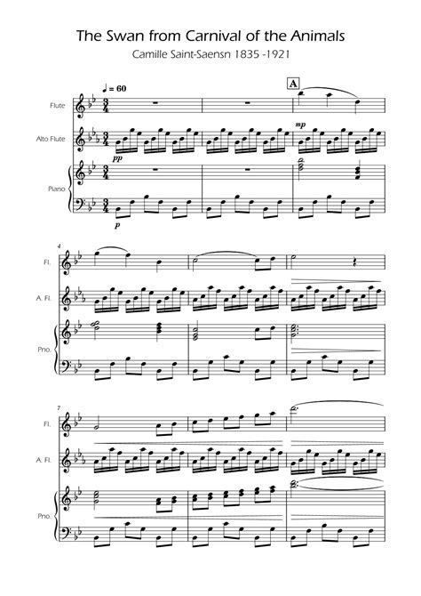 The Swan Saint Saens Flute Duet W Piano Arr Ygor Nunes Sheet