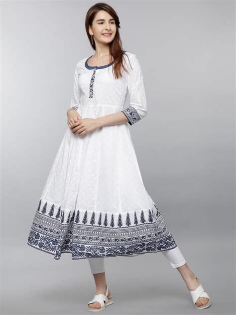 Buy Vishudh White Blue Ethnic Motifs Printed Anarkali Kurta For Women