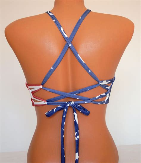 American Flag Cut Out High Neck Halter Bikini Top Thong Etsy