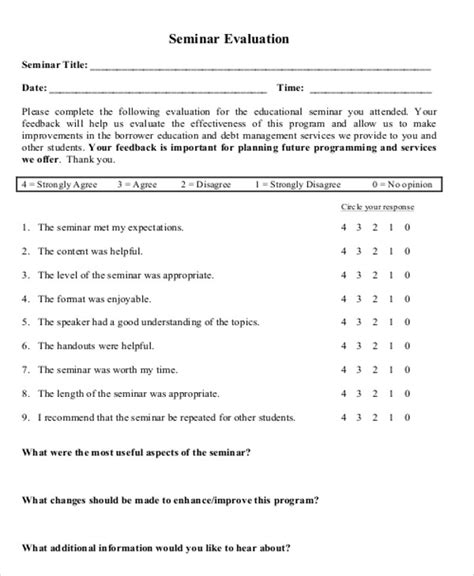 Free Sample Seminar Evaluation Forms In Ms Word Pdf