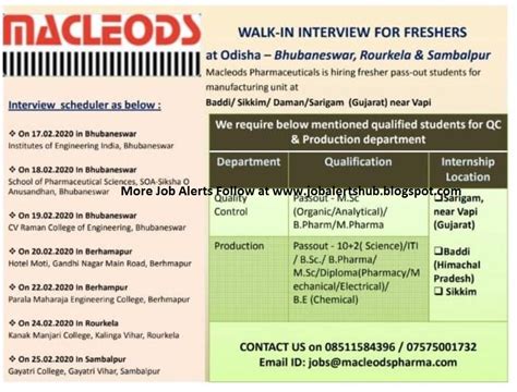 Macleods Walk In Interview For Freshers On Th To Th Feb B