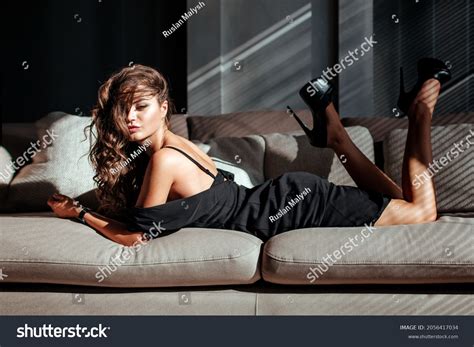 Portrait Sexy Brunette Black Dress On Stock Photo 2056417034 Shutterstock