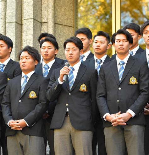 阪神ドラフト1位の下村海翔らが報告会「青学大硬式野球部出身の誇りを持って」阪神タイガースデイリースポーツ Online