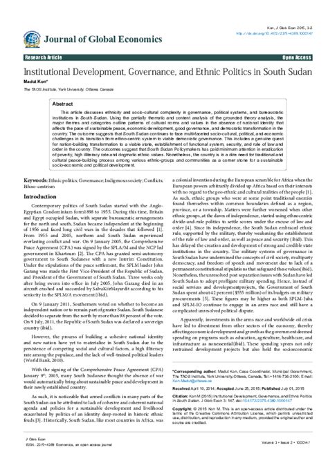 Pdf Institutional Development Governance And Ethnic Politics In