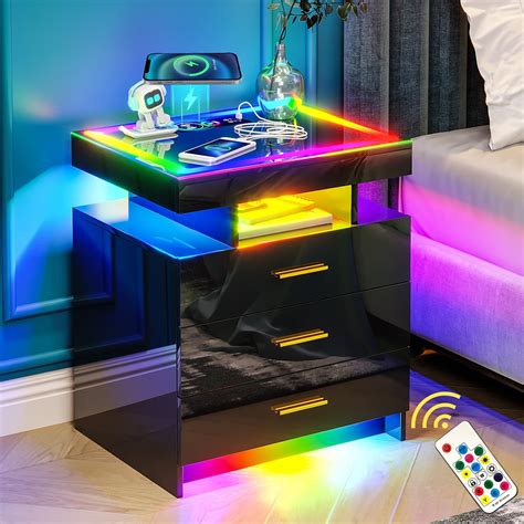 Amazon HNEBC LED Nightstand Black Nightstand With Wireless