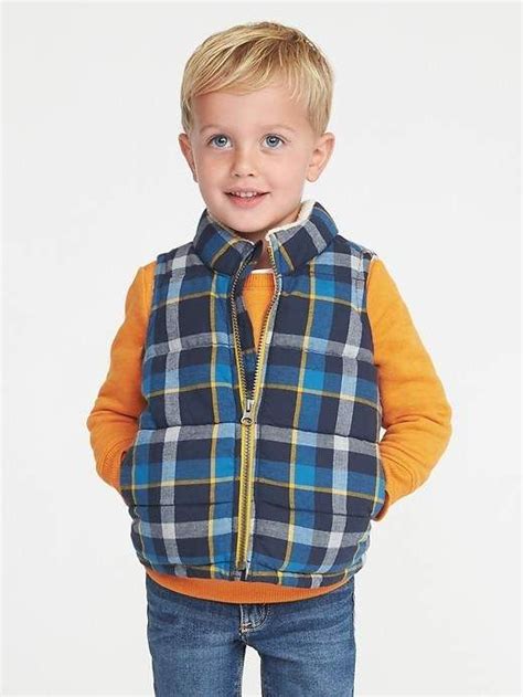 Old Navy Plaid Sherpa Lined Quilted Vest For Toddler Boys Kids