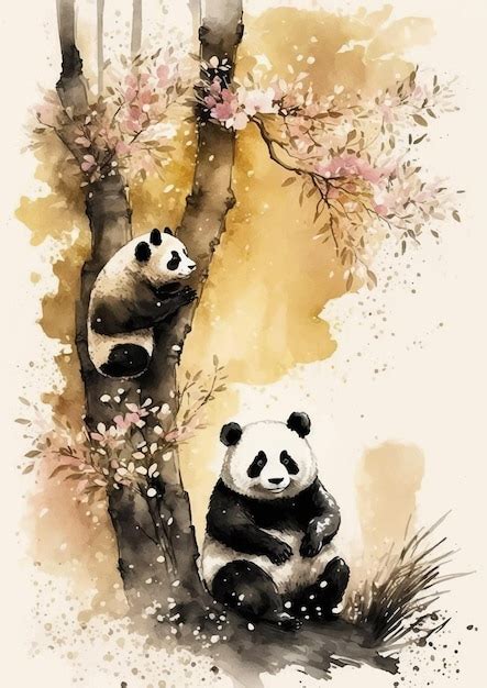 Design de ilustração de panda em aquarela adorável Vetor Premium