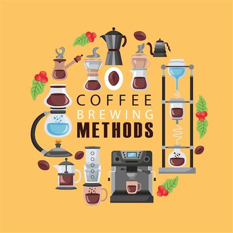 Premium Vector Coffee Brewing Methods Illustration Lettering And