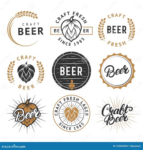 Vector Set Of Vintage Craft Beer Labels Badges Stock Vector