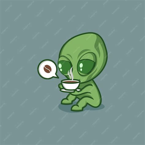 Extraterrestre De Dibujos Animados Lindo Con Café Vector Premium