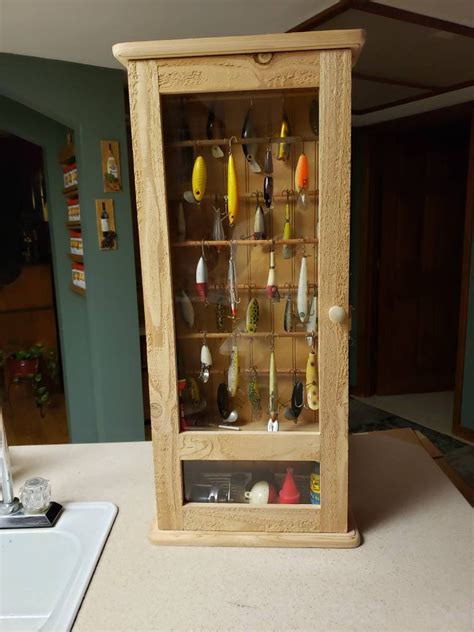 Fishing Lure Reel Display Cabinet Holds Over Lures Handmade In